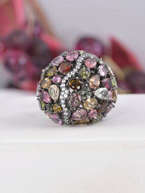 Natural Tourmaline Ring Real 925 Sterling sz 9
